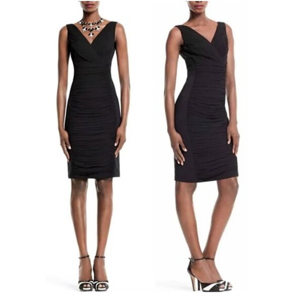 NWT WHBM Black Slimming Dress LBD Knee-Length Sleeveless V-Neck Front/Back  Sz 8 - Picture 1 of 12